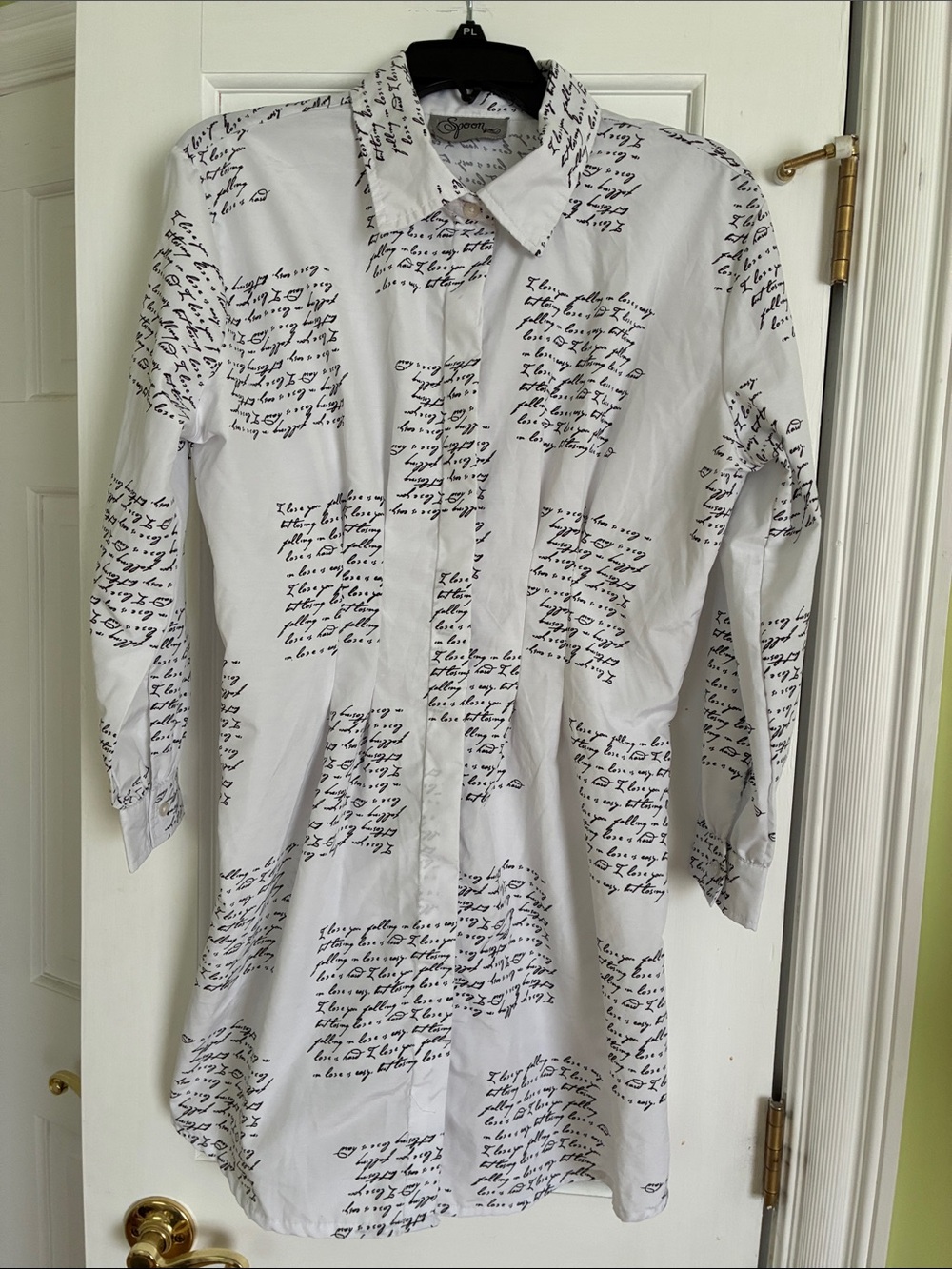 Spoon Jeans Women’s White Script-Print Button-Down Shirt. Size XS-S. - Picture 5 of 7